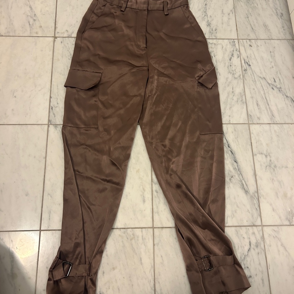 Babaton Brown Silk Cargo Pants